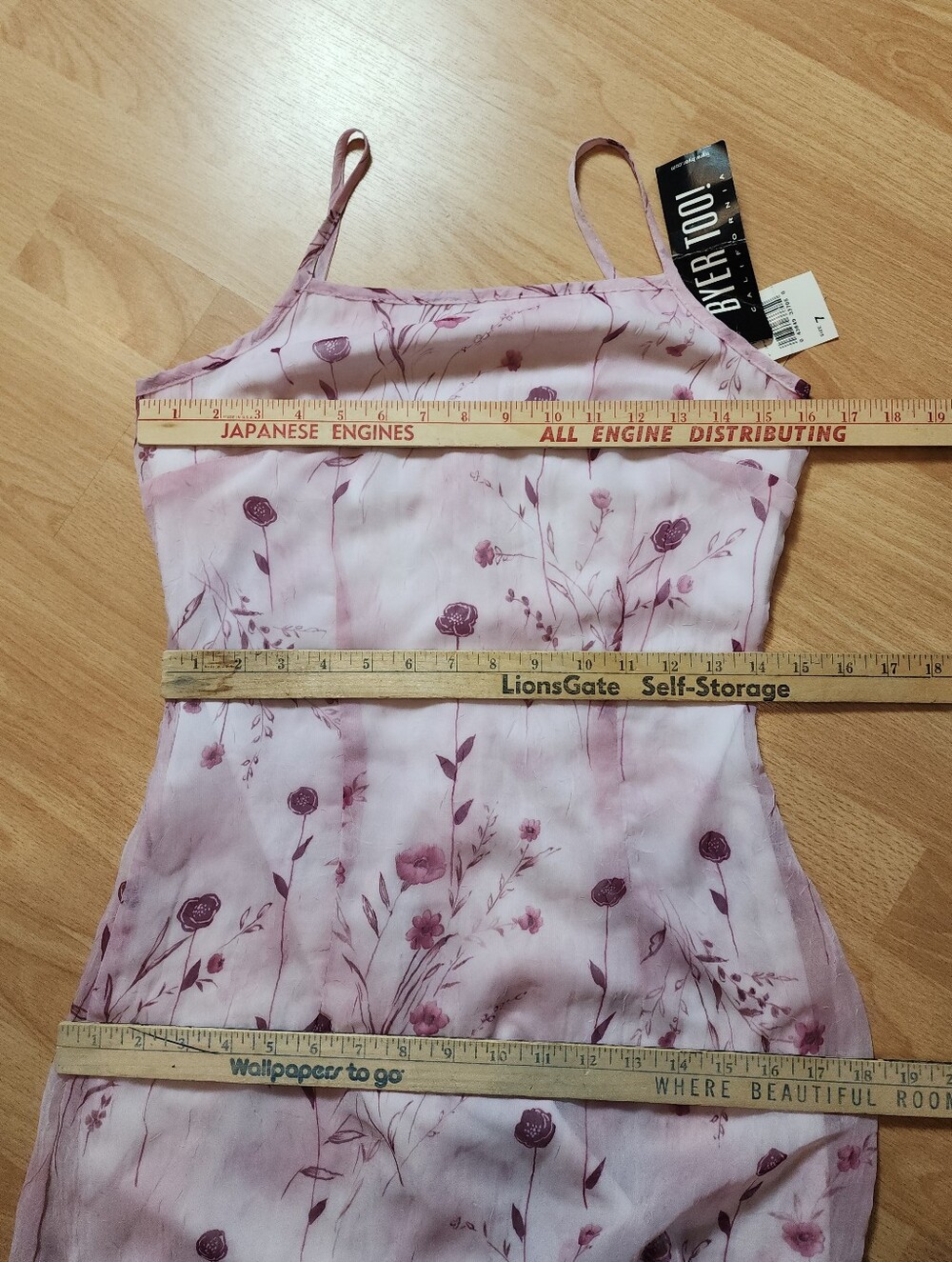 NWT Vtg 90s Y2K Byer Too! California Mini Dress Pink Purple Floral Size 7 - Picture 5 of 15